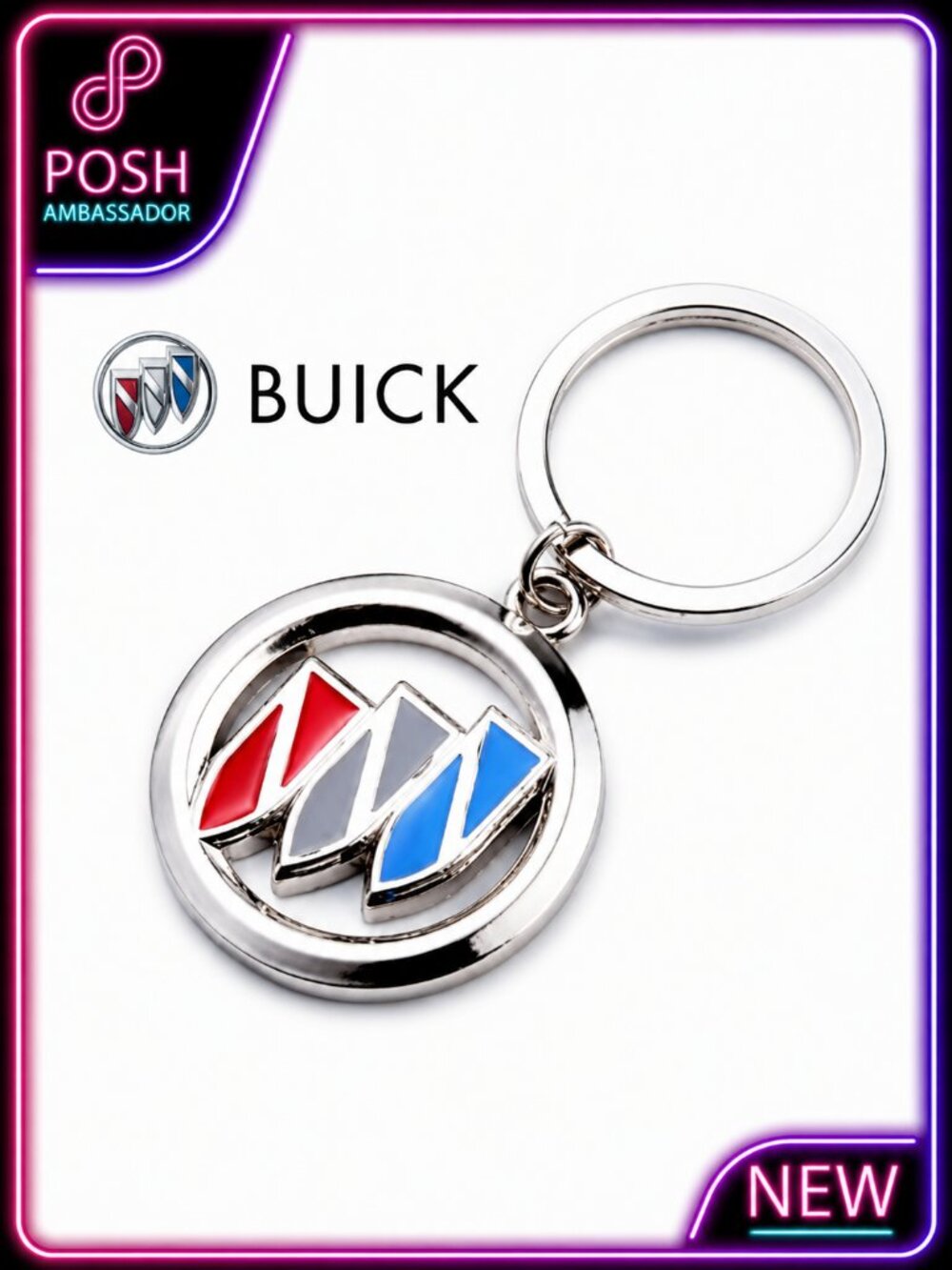 NEW Buick 3D Chrome Metal Logo Keychain Car Key Ring